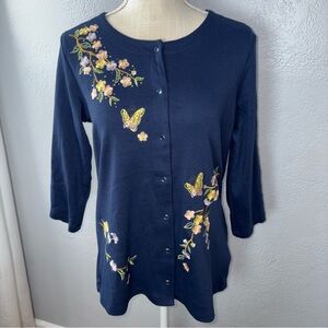 Floral vintage butterfly Quacker Factory Embroidered button up quarter sleeve